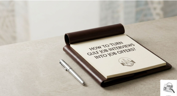 How to Turn Gulf Job Interviews into Job Offers – Professional candidate attending a successful Gulf job interview in a modern corporate office.